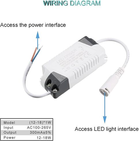 2 pcs LED Driver 12-18W Power Supply Transformer Adapter Constant Current 300mA High Power AC 85-265V DC Low Voltage Output with DC Male Cable CH-2 Cable Connector in Saudi Arabia