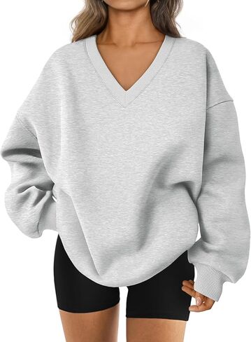 Trendy Queen Womens Oversized Sweatshirts Hoodies Fall Fashion 2024 Outfits Winter Clothes Sweaters Preppy V Neck Teen Girls in Kuwait