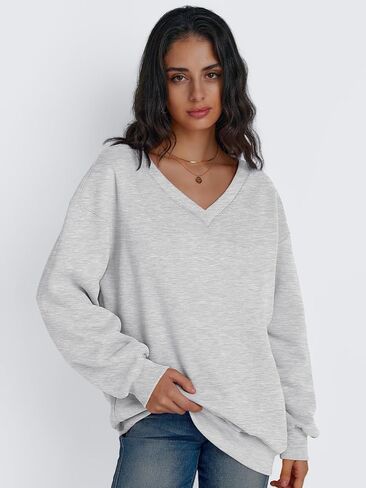 Trendy Queen Womens Oversized Sweatshirts Hoodies Fall Fashion 2024 Outfits Winter Clothes Sweaters Preppy V Neck Teen Girls in Kuwait