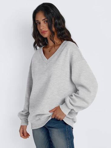 Trendy Queen Womens Oversized Sweatshirts Hoodies Fall Fashion 2024 Outfits Winter Clothes Sweaters Preppy V Neck Teen Girls in Kuwait