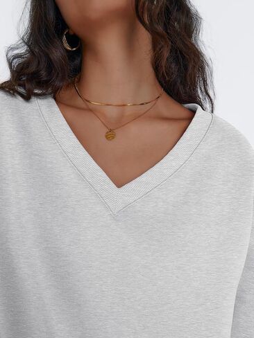 Trendy Queen Womens Oversized Sweatshirts Hoodies Fall Fashion 2024 Outfits Winter Clothes Sweaters Preppy V Neck Teen Girls in Kuwait