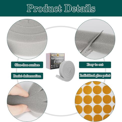 2 Rolls Air Conditioner Window Seal - 2 in x1 in Weather Stripping for AC Window Seal Insulation, Non-Adhesive Foam with Glue Points, Air Conditioner Foam, Total 13FT in Saudi Arabia