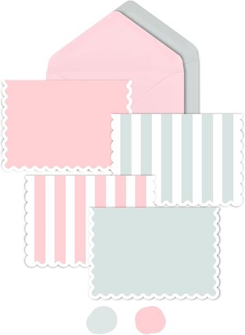 AZAZA Blank Cards and Envelopes Pink and Green 24 Pack,3.5x5 Mini Striped Greeting Cards,Blank Note Cards & Sage Green Envelopes for Baby Shower,Wedding Thank You Cards,Graduation in Saudi Arabia