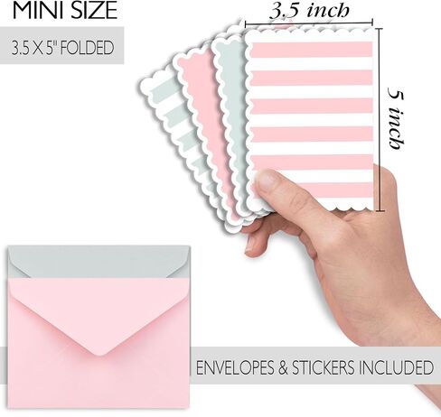 AZAZA Blank Cards and Envelopes Pink and Green 24 Pack,3.5x5 Mini Striped Greeting Cards,Blank Note Cards & Sage Green Envelopes for Baby Shower,Wedding Thank You Cards,Graduation in Saudi Arabia