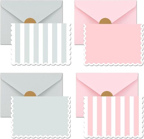 AZAZA Blank Cards and Envelopes Pink and Green 24 Pack,3.5x5 Mini Striped Greeting Cards,Blank Note Cards & Sage Green Envelopes for Baby Shower,Wedding Thank You Cards,Graduation in Saudi Arabia