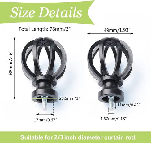 تيجان ستارة، قطعتان من أغطية قضيب الستارة البلاستيكية، نهايات زخرفية لعمود الستائر السوداء، توقف نهاية عمود الستائر العتيقة، تناسب القطر. قضبان 2/3 بوصة لديكور نافذة المنزل (قفص مجوف) in Kuwait