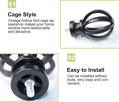 تيجان ستارة، قطعتان من أغطية قضيب الستارة البلاستيكية، نهايات زخرفية لعمود الستائر السوداء، توقف نهاية عمود الستائر العتيقة، تناسب القطر. قضبان 2/3 بوصة لديكور نافذة المنزل (قفص مجوف) in Kuwait