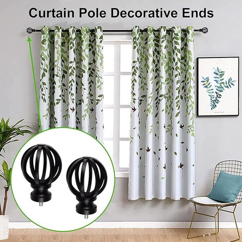 تيجان ستارة، قطعتان من أغطية قضيب الستارة البلاستيكية، نهايات زخرفية لعمود الستائر السوداء، توقف نهاية عمود الستائر العتيقة، تناسب القطر. قضبان 2/3 بوصة لديكور نافذة المنزل (قفص مجوف) in Kuwait