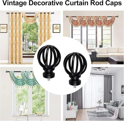 تيجان ستارة، قطعتان من أغطية قضيب الستارة البلاستيكية، نهايات زخرفية لعمود الستائر السوداء، توقف نهاية عمود الستائر العتيقة، تناسب القطر. قضبان 2/3 بوصة لديكور نافذة المنزل (قفص مجوف) in Kuwait