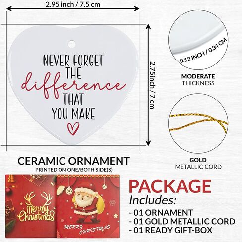 Thank You Gifts Never Forget The Difference You Make Heart Ornament - Heart Keepsake Appreciation Retirement Gifts for Women Men - Farewell, Goodbye, Leaving Gifts for Coworker Boss Employee in Saudi Arabia