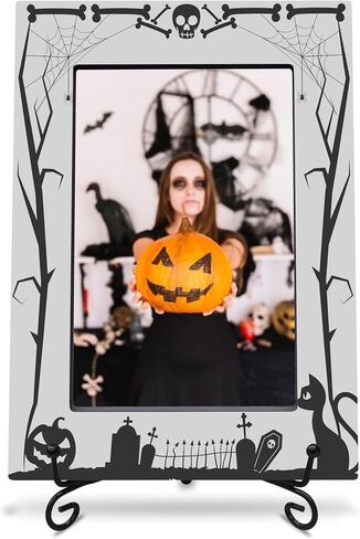 4X6 Halloween Picture Frame With A Metal Stand-Dark Style,Gifts for Kids Friends Family, Wooden Photo Frame For Tabletop Display,Halloween Decoration,Halloween Theme-A24 in Saudi Arabia