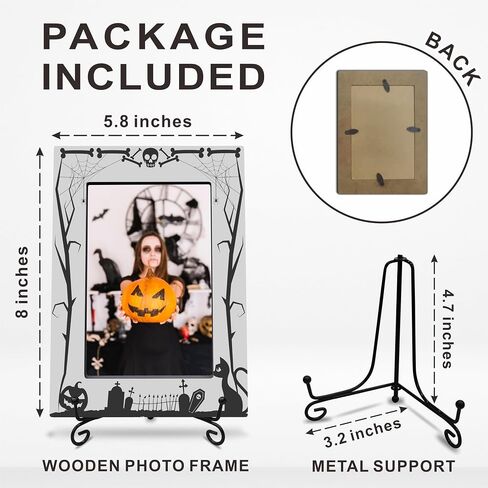 4X6 Halloween Picture Frame With A Metal Stand-Dark Style,Gifts for Kids Friends Family, Wooden Photo Frame For Tabletop Display,Halloween Decoration,Halloween Theme-A24 in Saudi Arabia