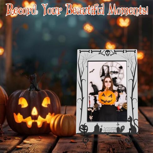 4X6 Halloween Picture Frame With A Metal Stand-Dark Style,Gifts for Kids Friends Family, Wooden Photo Frame For Tabletop Display,Halloween Decoration,Halloween Theme-A24 in Saudi Arabia