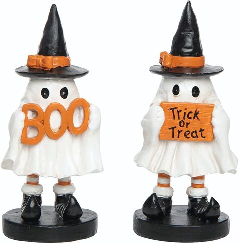 One Holiday Way Set of 2 6.5-Inch Decorative Vintage Ghost in Witch Hat Figurines - Cute, Spooky Retro Halloween Statues for Classroom, Office and Home Decor - Tabletop Shelf Sitter, Mantel Decoration in Saudi Arabia