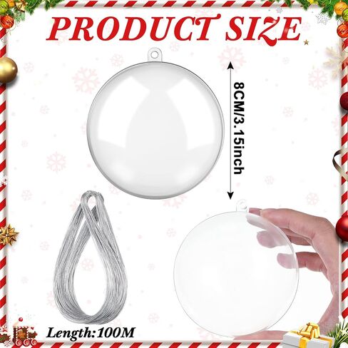 24 Pcs Christmas Fillable Ornaments Ball Clear Plastic Ornaments DIY Craft Transparent Ball for Christmas Wedding Xmas Holiday Party Tree Decor Home (3.15 Inch) in Saudi Arabia