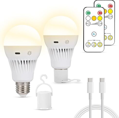 Battery Operated Light Bulb, 2200mAh Rechargeable Light Bulbs with Remote, Lasts for 18 Hours, 7W high Brightness, Wireless Light Bulbs for Lamps, LED Light Bulbs 3000K/2 Pack in Saudi Arabia