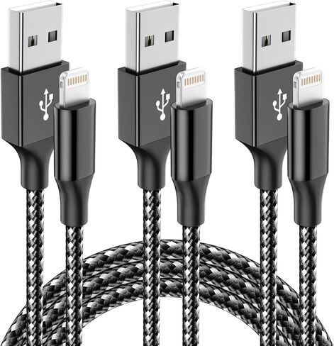 iPhone Charger Cord 3 Pack 10 FT Apple MFi Certified Lightning Cable Nylon Braided iPhone Charger Fast Charging Cable Compatible with iPhone 14 13 12 11 Pro Max XR XS X 8 7 6 Plus SE iPad and More in Kuwait