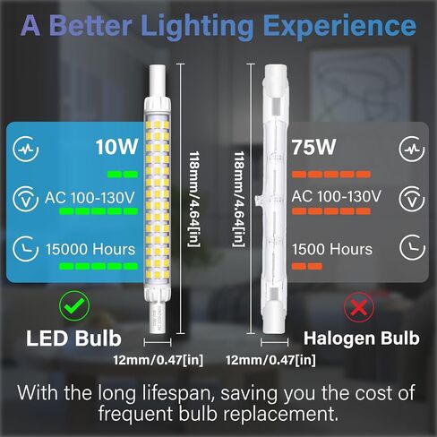 Bonlux 10W R7S LED Bulb 118mm, J Type 118mm LED Light Bulb T3 Double Ended R7S J118 LED Floodlight Replacement Bulb Daylight 6000K for Floor Lamp, Security Light (2-Pack) in Saudi Arabia