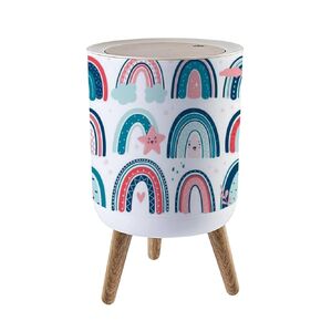 Small Trash Can with Lid Rainbow with horse kid's cliparts vector set stock illustration Garbage Bin Round Waste Bin Press Cover Dog Proof Wastebasket for Kitchen Bathroom Living Room 1.8 Gallon