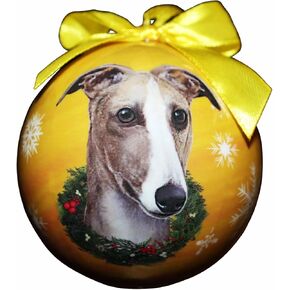"Greyhound Fawn Christmas Ornament" Shatter Proof Ball Easy To Personalize For Greyhound Lovers