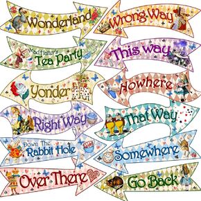Alice in Wonderland Arrow Signs, 24pcs Alice in Wonderland Signs, Htabiol Alice in Wonderland Party Decorations, Fit for Alice Wonderland Decor, Alice in Onederland 1st Birthday, Mad Hatter Tea Party
