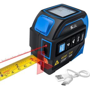 4 in 1 Laser Tape Measure，Laser Crosshairs | 130ft/40m Laser Distance Meter Display On Backlit LCD Screen with 16ft/5m AutoLock Measuring Tape | Ft/Inch/Fractions/M/mm Blue