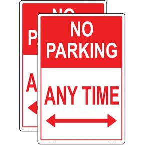 2 Pcs No Parking Anytime Sign Sticker - 30 cm x 20 cm - Self Adhesive Vinyl