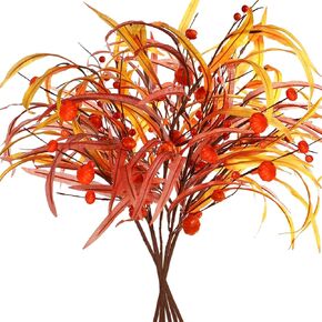 6Pcs Artificial Fall Leaves Stem with Pumpkins and Berries Floral Stems for Home Vase Autumn Leaf Branches Fake Leaf Bouquet Fall Artificial Plants for Table Centerpieces Floral Arrangements Decor