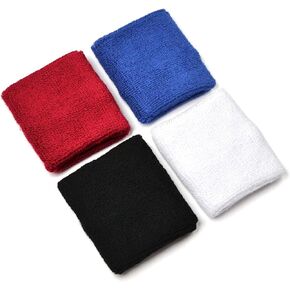 4 pair of COSMOS Black/White/Blue/Red cotton sports basketball wristband / sweatband wrist sweat band/brace