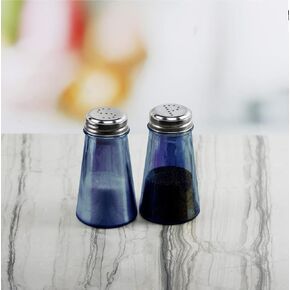 Circleware Radiance Blue Pearl Set of 2 Elegant Glass Salt and Pepper Shakers Dispenser, Clear Container with Stainless Steel Top, Perfect for Himalayan Seasoning Herbs Spices, 3.38 oz(Blue Pearl)