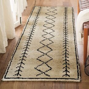 SAFAVIEH Bohemian Collection 2'6" x 8' Ivory / Black BOH701A Handmade Moroccan Tribal Jute Runner Rug
