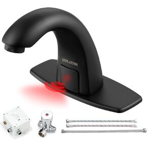 Automatic Sensor Touchless Bathroom Faucet, Matte Black Waterfall Bathroom Faucet for Sink 1 Hole, Modern Single Hole Bathroom Sink Faucet Stainless, Hands Free Motion Sensor Lavatory Faucet