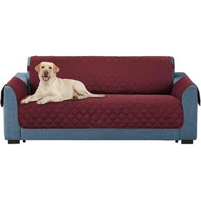 E-Living Store Z01678 Reversible Furniture Protector with 2 Inch Elastic Strap, Machine Washable, Perfect for Pet and Kids, Seat Width Up to 78", Oversized Sofa, Cranberry
