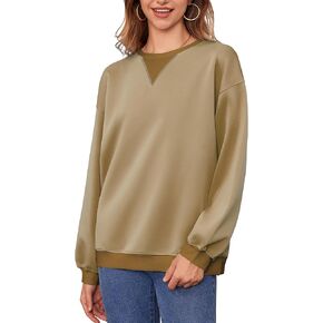 Womens Long Sleeve Color Block Sweatshirts Y2K Crew Neck Oversized Pullover Fall Sweaters Tops with Two Pockets