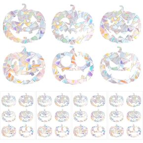4 Pcs Pumpkin Window Sticker, Rainbow Anti Collision Window Clings Prism Window Clings Static Cling Halloween Window Decoration for Bird Strike Prevention Floral Interior Decoration