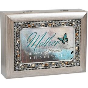 Cottage Garden Mother Precious Gift Brushed Pewter Earthtone Jeweled Music Box Plays You Light Up My Life