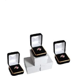 3 Pack Black Velvet Ring Box with Gold Trim Jewelry Gift Boxes Displays-by R J Displays
