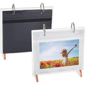 OLYCRAFT 2 Sets 4.8x5.5 Inch Acrylic Photo Desk Albums Clear/Black Mixed Colors Desktop Mini Photo Stand Flip Calendar-Style Desktop Photo Albums for Photo Displaying Collecting