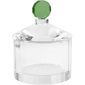 Crystal Jewelry Jars and Boxes,Crystal Candy Jar with Green Lid,Home Decoration Storage Bathroom Jar, Pearl Treasure Box, Cotton Swab Jar,Crystal Container
