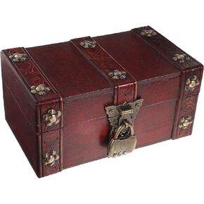 PRETYZOOM Vintage Wooden Storage Box, Nautical Pirate Party Treasure Box with Lock, Jewelry Organizer Box, Halloween Treasure Box for Decoration (20x10x12.5cm)