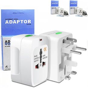 2 Pack Universal Travel Adapter, International Power Adapter with 2 USB Ports, Plug Adapter Travel Adapter Worldwide Universal Charger Power Adapter - for USA, EU, UK, AUS (Double U White 2)