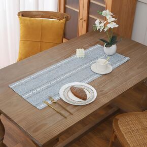 Gernaice Boho Table Runner, Rustic Cotton Linen Farmhouse Table Runners for Dresser End Coffee Table Home Decor, 24" L X 13" W Grey