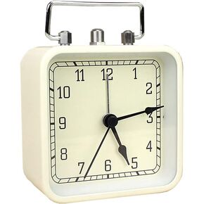 Battery Operated Alarm Clock with Square Metal Case, 3.6" Analog Quartz Small Clock with Snooze Non Ticking for Bedroom Desk Travel Kids