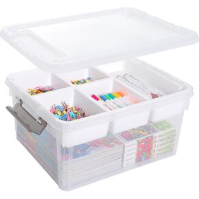 Citylife 17 QT Plastic Storage Box with Removable Tray Craft Organizers and Storage Clear Storage Container for Organizing Bead, Tool, Sewing, Playdoh, Grey