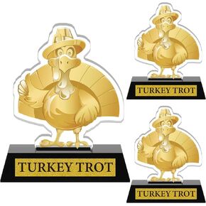 Misdary 3 Pcs Turkey Trophies Gold Funny Thanksgiving Trophy 5.3" Acrylic Turkey Medal Awards Thanksgiving Fall Recognition Awards for Coworker Winner Funny Engraving Recognition Gift