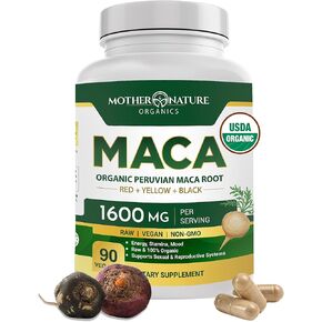 Organic Maca Root 1600mg | Black Red Yellow Maca Root Capsules for Women & Men | Fresh & Authentic Maca Peruana | Non-GMO Peruvian Maca Pills Natural Energizer | 120 Vegan Capsules
