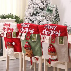Christmas Chair Back Cover Set of 6 Santa Claus Snowman Elk Chair Covers Dining Chair Slipcovers for Kitchen Holiday Festival Party Home Decor