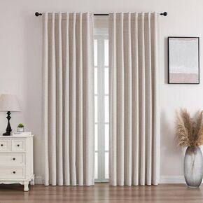 Blackout Curtains 84 Inches Long - 2 Panels Set with 20 Clip Rings, Thermal Insulated Drapes for Living Room/Bedroom, Rod Pocket/Linen (Ivory, 52W x 84L)