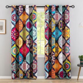 Bohemian 100% Blackout Curtains for Bedroom 63 inch Length 2 Panels Set Boho Colorful Mandala Thermal Insulated Room Darkening Window Drapes Patterned Black Out Curtains for Living Room, 52Wx63L