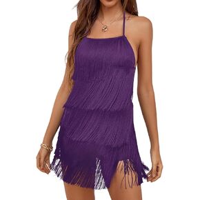 LYANER Women's Sexy Fringe Halter Waist Tie Back Sleeveless Romper Short Jumpsuit Playsuits Light Blue Small in Saudi Arabia